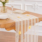 Fanqisi Beige Pearl Table Runner Floral Tulle Gauze Runner 10FT 8 Pack by Fanqisi