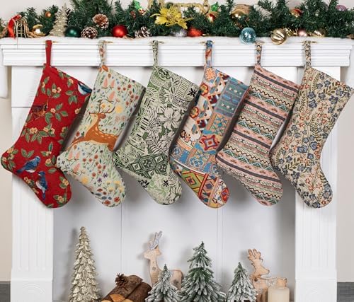 LUBOT Kilim Christmas Stockings Set of 6 Large Family Xmas Stocking 20" Handmade Boho Rustic Country Vintage Woven Stocking Fireplace Hanging Decor 6 Pack by LUBOT