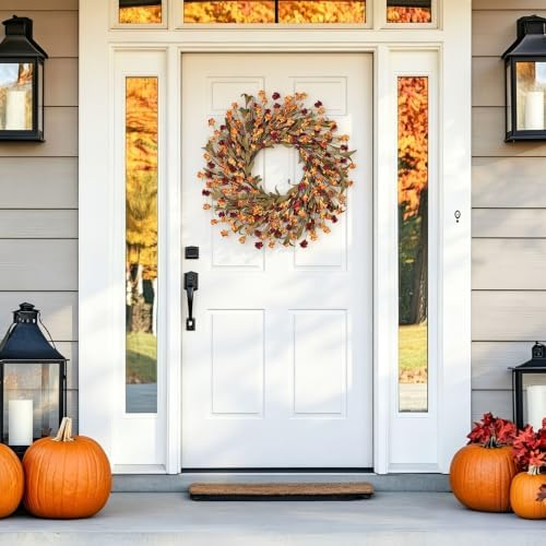 24in Fall Wreaths for Front Door Handcrafted Paper Flower Wreath - Image 2