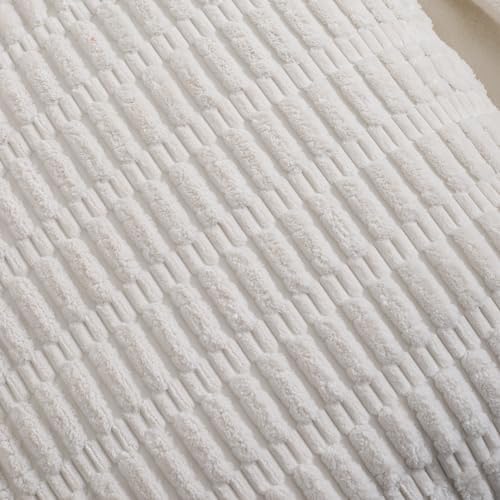 All Smiles Decorative Cream Throw Pillow Covers 18x18 Set of 4 Farmhouse Rustic Boho Home Decor Soft Plush Striped Corduroy Square Cushion Case for Living Room Couch Bed Sofa - Image 2