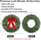 24in Prelit Christmas Wreath for Front Door Christmas Decorations- Timer 8 Light Modes- Battery Operated Lighted Christmas Door Wreath Pre-Decorated with 50 Lights Pinecone Berries Bow Hanger - Image 3