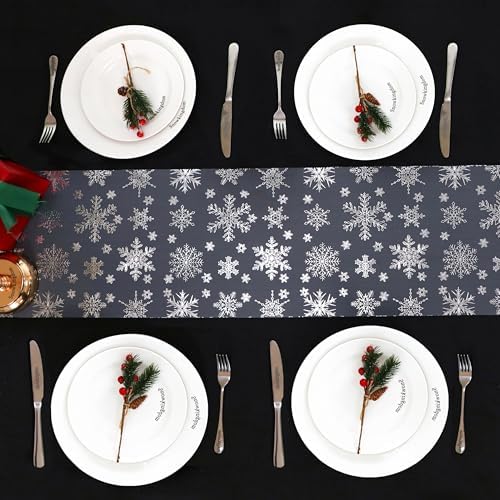 Snowkingdom 2PCS Silver Christmas Snowflake Glitter Table Runner 108 Inch - Image 3