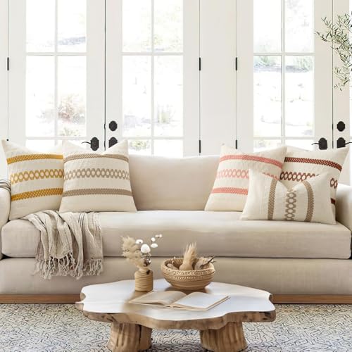 MIULEE Set of 2 Mustard Yellow Boho Decorative Pillow Covers 20x20 Inch - Image 3