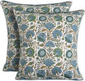 Ridhi Block Print Asparagus Green Pillow Cover 18" x 18" (Pack of 2) Decorative Couch Pillows for Living Room, Farmhouse Chic Boho Cute Outdoor Pillows Covers Gifts for Spring, Mother's Day by Ridhi