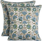Ridhi Block Print Asparagus Green Pillow Cover 18" x 18" (Pack of 2) Decorative Couch Pillows for Living Room, Farmhouse Chic Boho Cute Outdoor Pillows Covers Gifts for Spring, Mother's Day by Ridhi