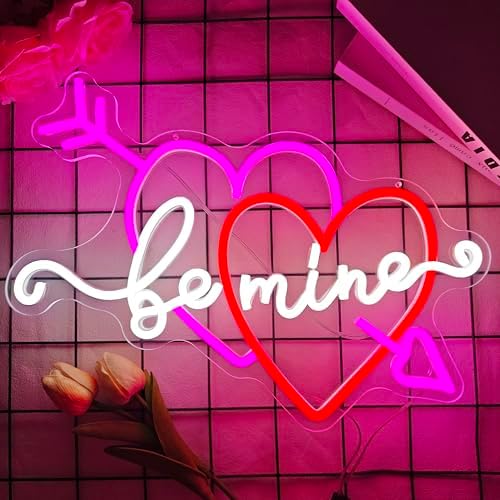 Valentine Be Mine Neon Sign Dimmable Double Hearts Neon Light Flashing Arrow Heart Window Lights Romantic Valentine'S Day Gift for Couples Bedroom Wall Decor - Image 4