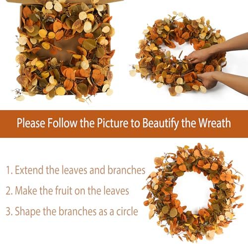 Eucalyptus Fall Wreaths for Front Door 22", Handmade Fall Leaves Wreath for Autumn, Floral Farmhouse Wreath for Wall and Outside Indoors - Image 5