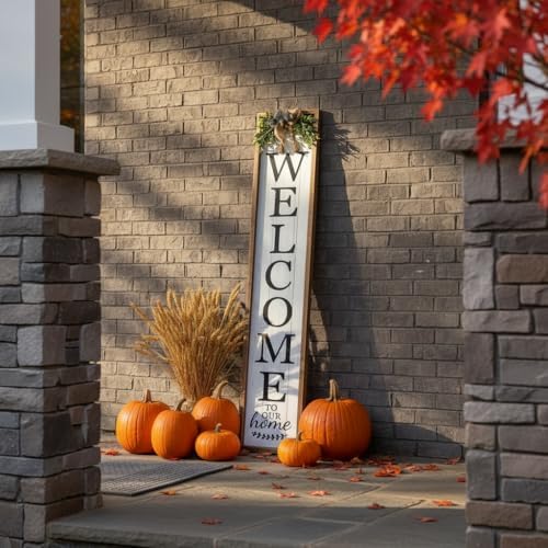 Welcome Sign for Front Porch, 45"×9" Welcome to Our Home Sign Strength Durability, Outdoor Welcome Sign Wooden Frame Weight Light for Farmhouse Wall Hanging Decoration (Wood) by Unknown