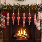 Soaoo 6 Pcs 6.3 in Iridescence Red Mercury Glass Finial Christmas Ornaments - Image 5