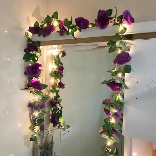 BLEUM CADE 12Pcs 16.4Ft Fake Flower Garland Faux Rose Vines with Lights - Image 5
