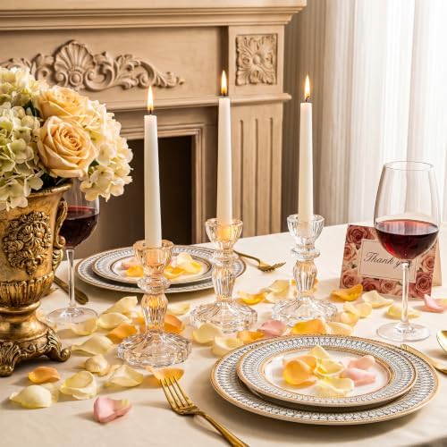 10 Pcs Clear Glass Taper Candle Holders Bulk Versatile Clear Glass Candlestick Holder Set of 10 Glass Candle Holder Candle Sticks Holder Decor for Holidays, Wedding, Birthday & Home Table Accents - Image 3