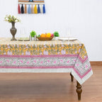 Home Spun & Crafts 72x180 Inches Rectangle Hand Block Print Tablecloth, 100% Cotton, Yellow Red Floral Table Cloths Washable, Traditional Indian for Dining Outdoor Thanksgiving Halloween Christmas - Image 2