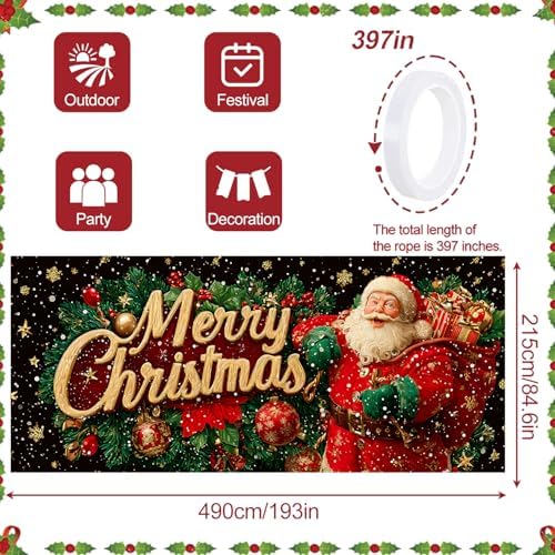 16x7Ft Christmas Garage Door Cover, Garage Door Christmas Decorations, Large Garage Door Xmas Cover, Xmas Banner Decorations for Party,Home,Outdoor,Indoor - Image 4