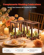 VEVOR 12 Set/36 Pcs Wooden Wedding Lantern Centerpiece, Includes 12 Wooden Lantern Candle Holder 12 Flameless LED Candle 12 Eucalyptus Leaves Wreath for Wedding Table Party Farmhouse Decor, Brown - Image 2