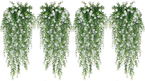 WEISPARK Artificial Hanging Flowers, 12pcs Fake Eucalyptus Vine Faux Flower Greenery Garland Plastic Plants for Indoor Outdoor Wall Garden Wedding Home Party Decor (12pcs White) by WEISPARK