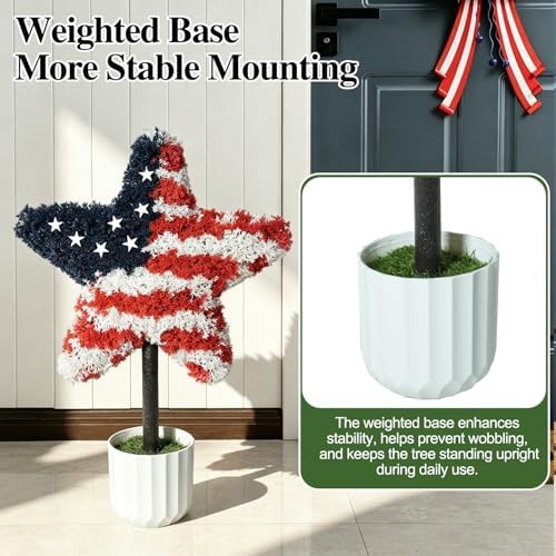 2 Pack 25.6" Patriotic Star Topiary Trees w/ 4 Flags for 4th of July - Image 5