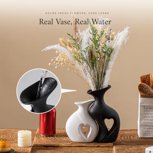 Heart Vase Set of 2, Black White Ceramic Vases, Wedding Gift for Couples - Image 6