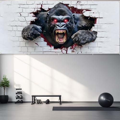16x7ft Breaking Wall Gorilla Garage Door Banner- Smashing Brick Wall Backdrop, Large Hanging 2 cars Garage Decorations - for Halloween & Birthday Party Funny Novelty Background Sign, Man Cave Decor - Image 5
