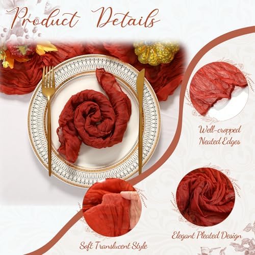 4 Cheesecloth Table Runners and 48 Napkins Set, 10Ft Boho Cheese Cloth Table Runners 20 x 20 Inch Rustic Wrinkled Gauze Napkins for Wedding Birthday Baby Shower Party Decor (Terracotta) - Image 3