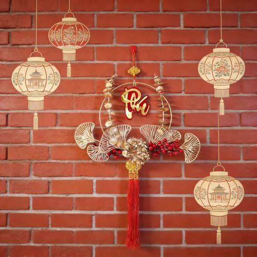 KYMY Vietnamese New Year Hanging Ornament – 2026 Year of The Horse Tết Wreath Pendant with Tết Symbol, 27.5 Inch Gold Leaf Red Berry Lunar New Year Decoration for Wall Door Window - Image 3