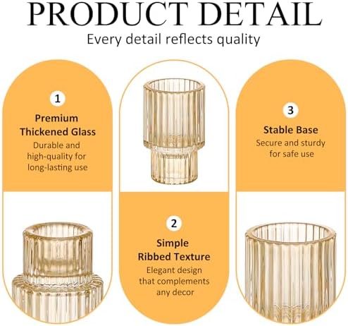 12 Pack Ribbed Amber Glass Candle Holders for Table Centerpieces - Image 5
