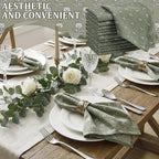 Mindsoft Set of 6 Floral Cloth Napkins Green Linen Cloth Napkins - Image 5