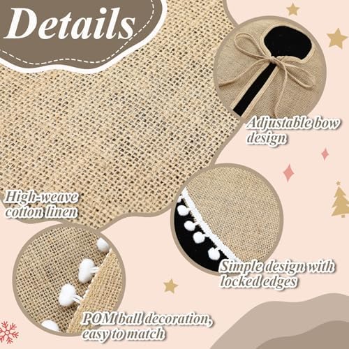 Syhood 60 Inch Christmas Tree Skirt Fall Linen Burlap Tree Skirt, Khaki - Image 3
