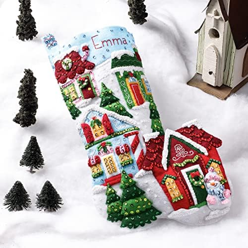 Bucilla Felt Applique 18" Stocking Making Kit, Christmas Town, Perfect for DIY Arts and Crafts, 89528E - Image 2