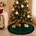 DarkGreen Velvet Christmas Tree Skirt with Ruffled Edge&Pearls,60" - Image 2