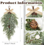 2 PCS 24" Christmas Swag Wreaths for Front Door Artificial Christmas Frosted Cedar Teardrop Swags Winter Wreath with Pine Cone for Kitchen Cabinet Farmhouse Home Window Wall Festival Decoration - Image 2