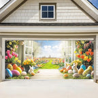 ANNA QUEEN Garden View Easter Garage Door Banner 7x16FT, Spring Flowers Easter Eggs Bunnies Garage Door Cover, Outdoor Decoration for Yard, Garage & Front Door by ANNAQUEEN