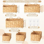 3 Pcs Wall Hanging Baskets,Rectangle,Natural,Water Hyacinth - Image 2