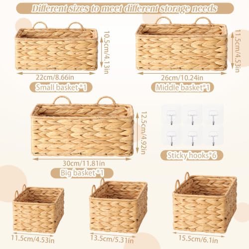 3 Pcs Wall Hanging Baskets,Rectangle,Natural,Water Hyacinth - Image 2