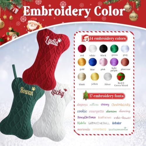 Personalized Dog Christmas Stockings,Custom Embroidered Pet Name & Bone Shape Stocking for Dog,Raised Ridged Cable Knit 15.7” Large Dogs Stocking for Fireplace Holiday Decor Gift(3 Pack) - Image 5