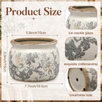 7.7" Large Ceramic Plant Pot Beige Gray Floral Vine Crackle Glaze Rustic Flowers Pot Decorative Planter with Drainage for Indoor Outdoor Plants Home Kitchen Office Decor Gift - Image 2