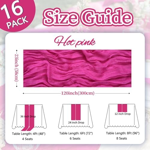 16 Pack Hot Pink Cheesecloth Table Runner 23 x 120 Inch 10Ft - Image 2