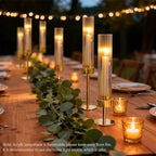 Metal & Acrylic Taper Candle Holders with Ribbed Design - Hurricane Clear Cylinder Candelabra for Wedding, Christmas, Party, Dining Table Centerpiece Decor (Gold, Set of 6) - Image 4