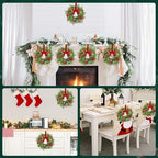 6 Pcs Mini Christmas Kitchen Cabinet Wreaths, 7.9" Red Berry Candle Ring - Image 7