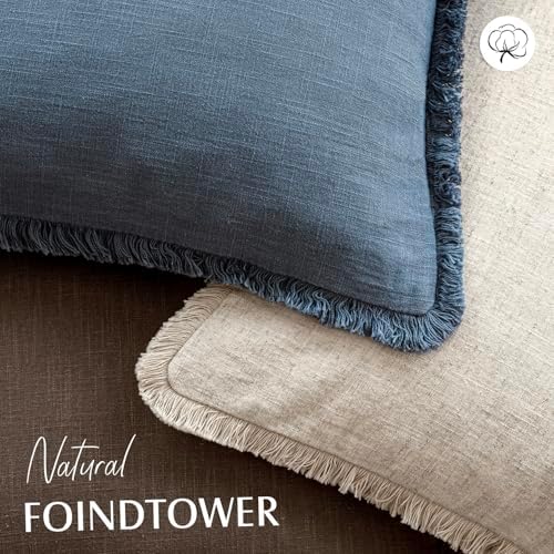 Foindtower Decorative Linen Fringe Throw Pillow Covers 20×20 Inch,Dark Blue - Image 4
