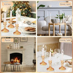 Suclain 24 Pcs Glass Candle Holder Set 12 Candlestick White Candles,Amber - Image 5