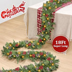 Super Long 8 Modes & Timer 18 Ft Prelit Christmas Garland for Outdoor Indoor Stair Porch 100 Warm White Lights 470 Realistic Snowy Branch Tips Red Berries Pinecone Xmas Garland Decorations Door Mantle - Image 7
