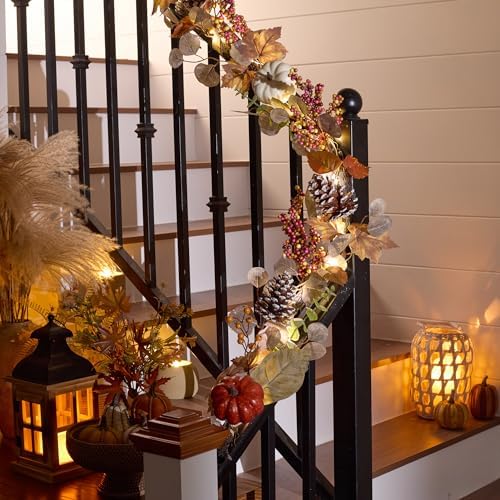 Valery Madelyn 6ft Fall Maple Leaves Garlands for Mantle with Pumpkins - Image 6