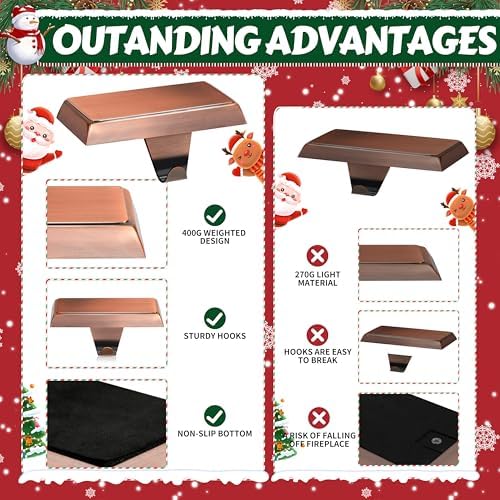 OCTERIC 4 Pcs Red Bronze Christmas Metal Stocking Holders for Mantle, Heavy Duty Stocking Hangers Stocking Hook Xmas Ornaments for Counter Tables Window Fireplace Mantle Decoration - Image 3