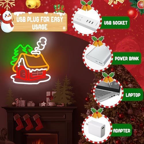 Christmas Neon Sign Christmas Village Houses Neon Sign for Wall Decor Winter House Led Signs Xmas Houses Village Neon Light Up Signs for Holiday Window Bedroom Party Home Living Room Decoration - Image 4