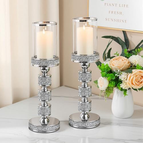 Hurricane Candle Holder, 15.9" Tall Metal Candle Stand, Glass Pillar Holder - Image 4