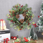 8 PCS Christmas Mini Cabinet Wreath for Kitchen with Ribbon Artificial Eucalyptus Cedar Hanging Garland with Red Berries Pine Cones for Swag Table Centerpiece Door Window Chair Wall Winter Decor - Image 2