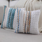 Boho Throw pillow covers 18x18 set of 2 farmhouse decorative Couch pillow covers neutral Accent throw pillows covers striped outdoor cushion covers square textured chenille pillow cases for sofa bed - Image 4