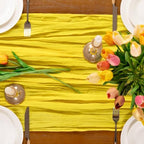 Yellow Cheesecloth Table Runner Boho Wrinkled Gauze Table Runners - Image 6