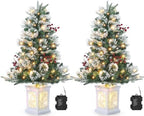 3ft Prelit Snow Flocked Christmas Tree with Light Up Snowflake Box Base by GaoMon