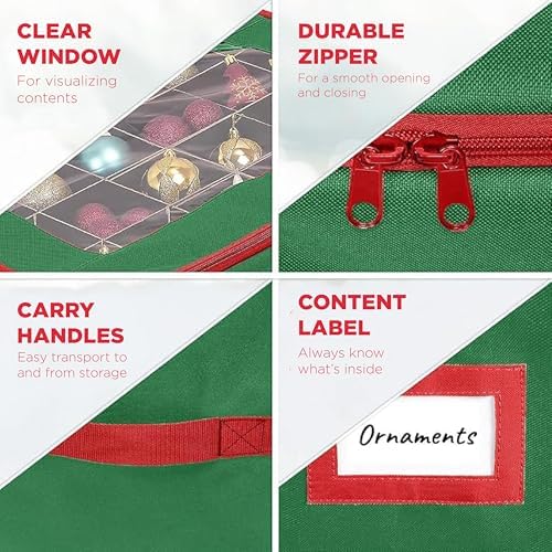 HOLDN’ STORAGE Christmas Ornament Storage Box with Dividers - Fits 48-3” Ornaments, 2 Removable Trays, Durable & Space-Saving, Clear Top Lid, Fits Underbed, Green - Image 5